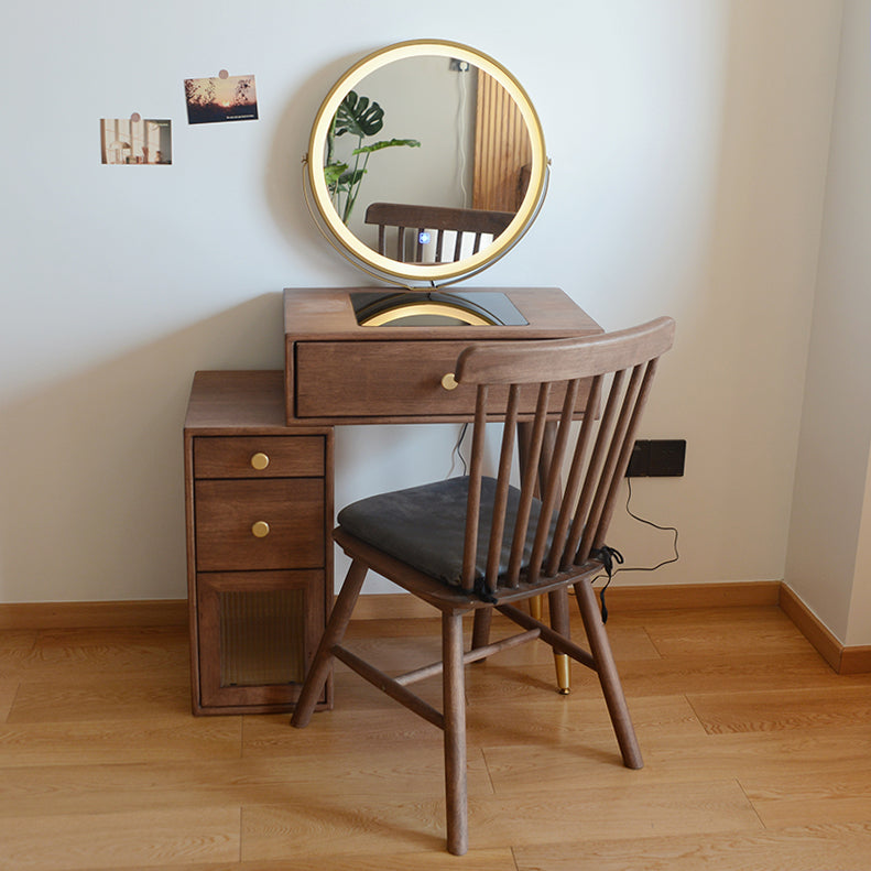 Solid Wood Dresser Table Storage Box Vanity Set with Makeup Table and Stool