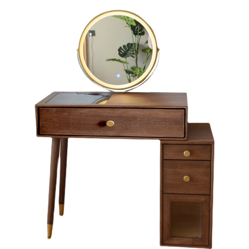 Solid Wood Dresser Table Storage Box Vanity Set with Makeup Table and Stool