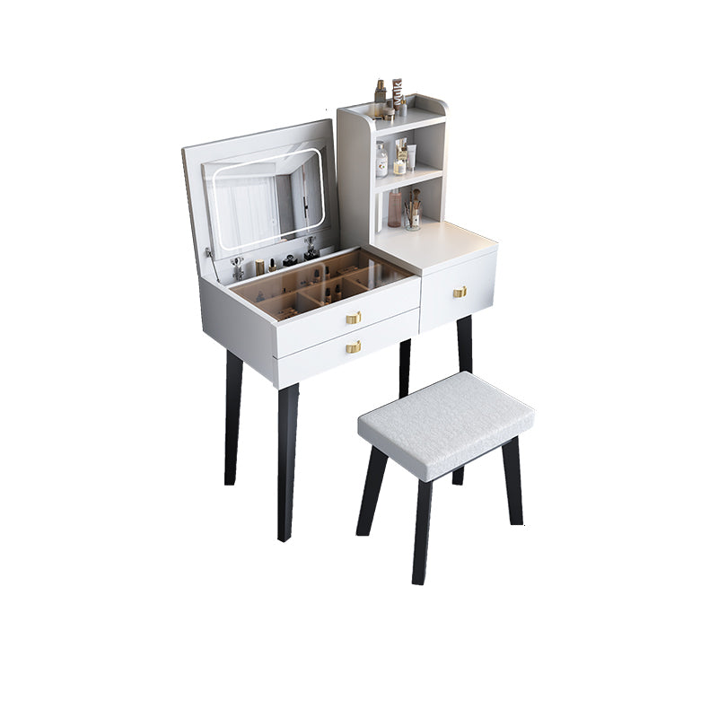 Flip-Top Vanity Table 3-Drawer Stool Vanity Set with Storage Shelves
