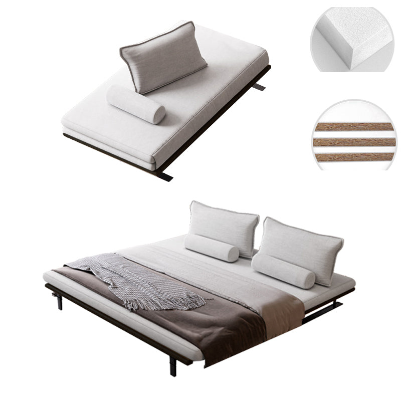 White Armless Sofa Bed Buttonless Modern Sleeper Sofa with Black Metal Base