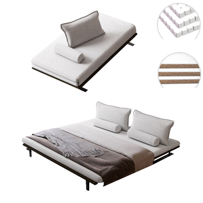 White Armless Sofa Bed Buttonless Modern Sleeper Sofa with Black Metal Base