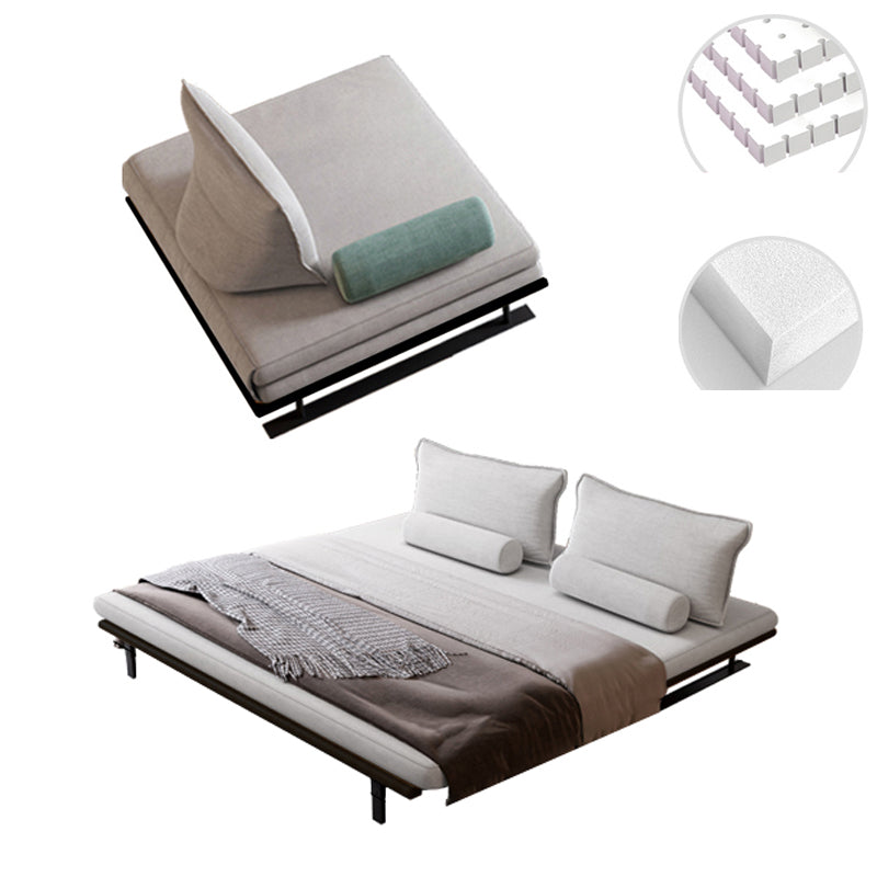 White Armless Sofa Bed Buttonless Modern Sleeper Sofa with Black Metal Base