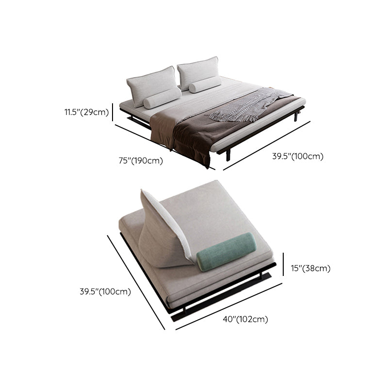 White Armless Sofa Bed Buttonless Modern Sleeper Sofa with Black Metal Base