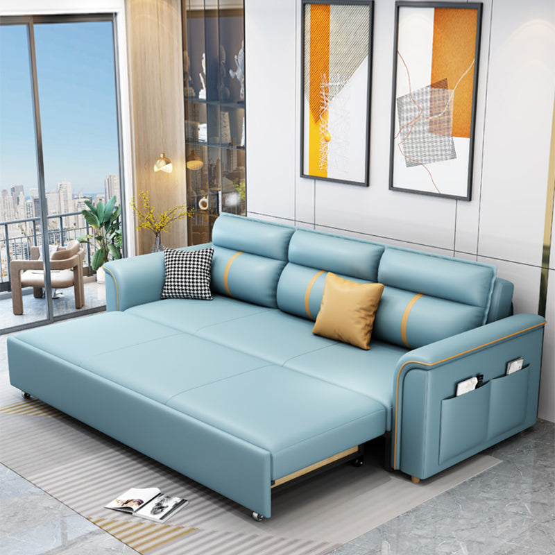 Faux Leather Sofa Bed with Pillows Sofa in Azure with Storage