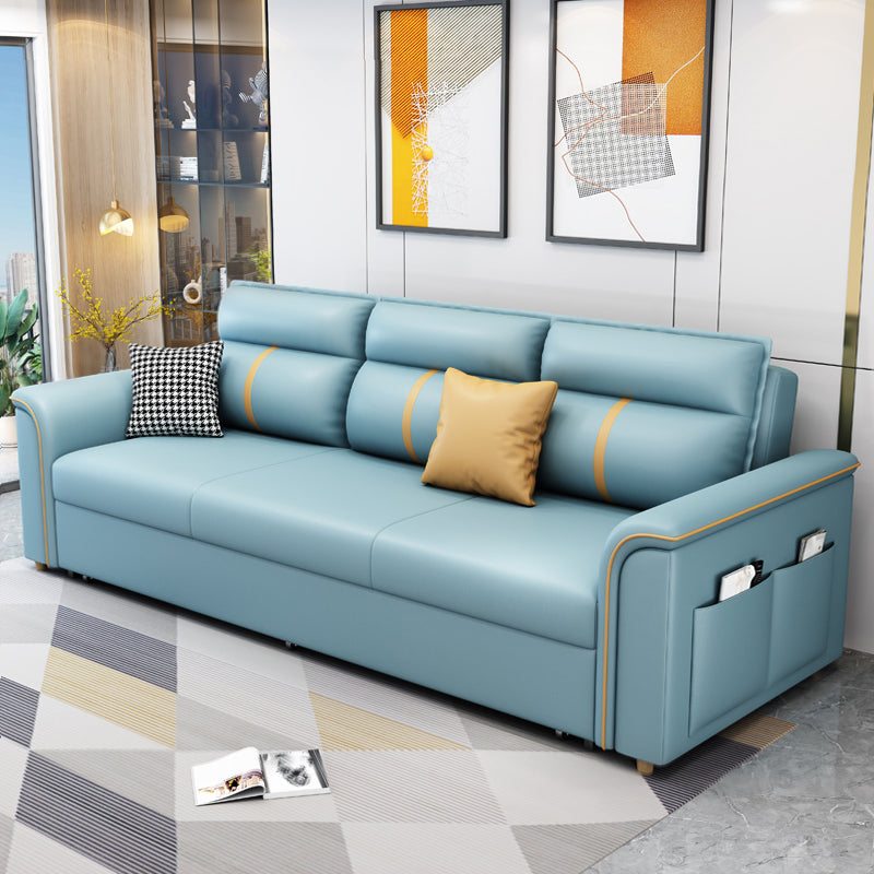 Faux Leather Sofa Bed with Pillows Sofa in Azure with Storage