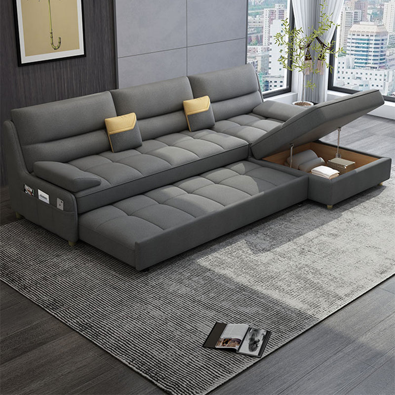 39"H Scandinavian Futon Sofa Bed Folding Gray Leather Futon Sleeper Sofa