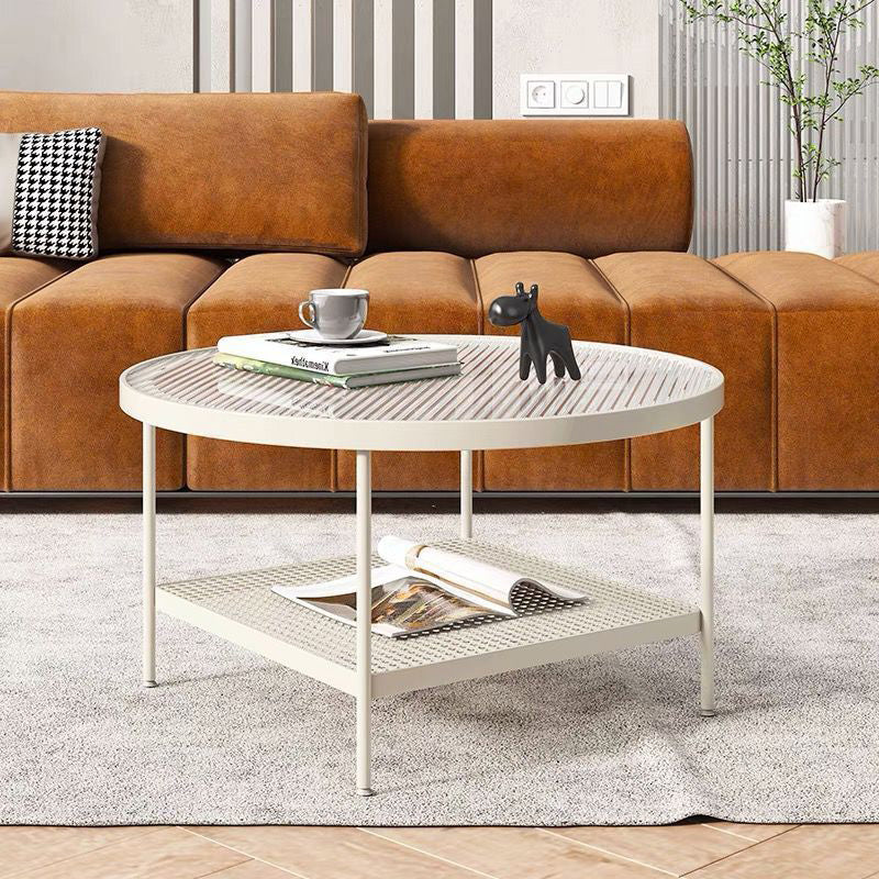 Glass Round Contemporary Coffee Table 4 Legs Coffee Table with Storage
