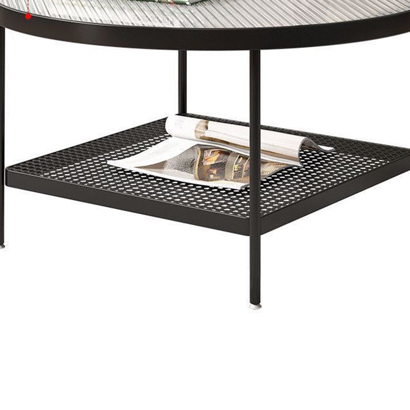 Glass Round Contemporary Coffee Table 4 Legs Coffee Table with Storage