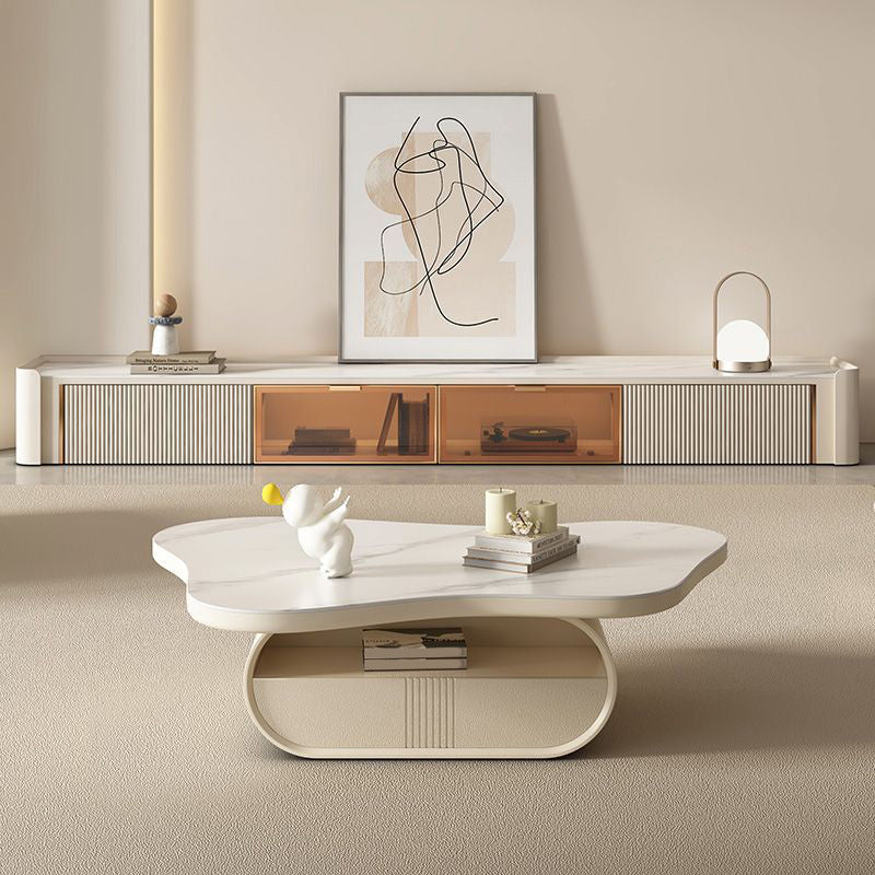 Stone Geometric Contemporary Coffee Table Single Cocktail Table with Storage Drawers