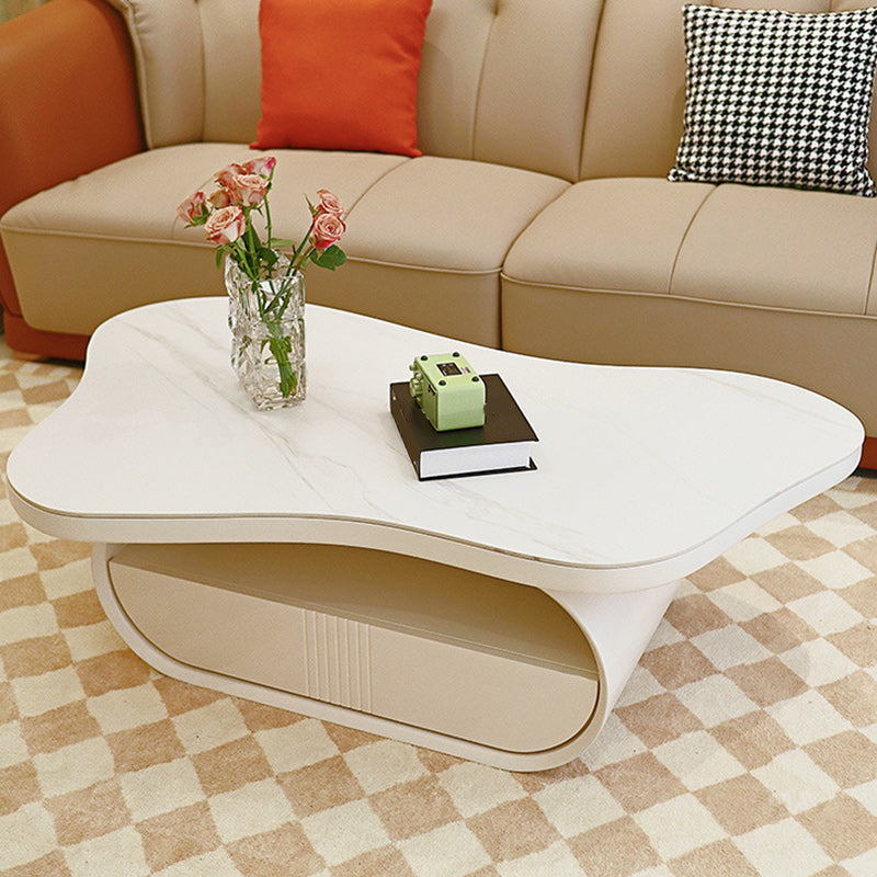 Stone Geometric Contemporary Coffee Table Single Cocktail Table with Storage Drawers