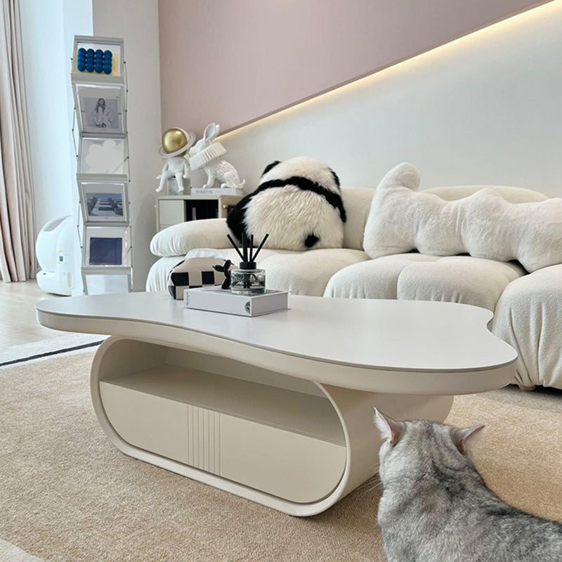Stone Geometric Contemporary Coffee Table Single Cocktail Table with Storage Drawers