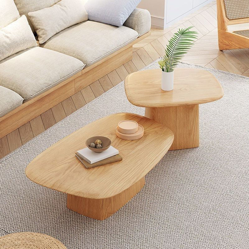 Modern Pedestal Cocktail Table Natural Color Coffee Table Set