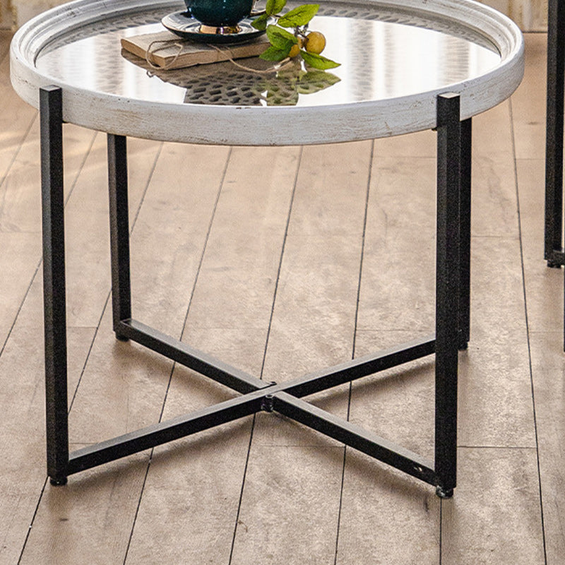 Contemporary Cross Legs Coffee Table 27.5" Long Round Cocktail Table