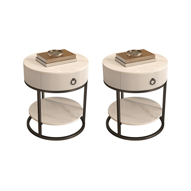 Round Slate Top End Table 22.83" Tall Iron Frame Side Table with Storage