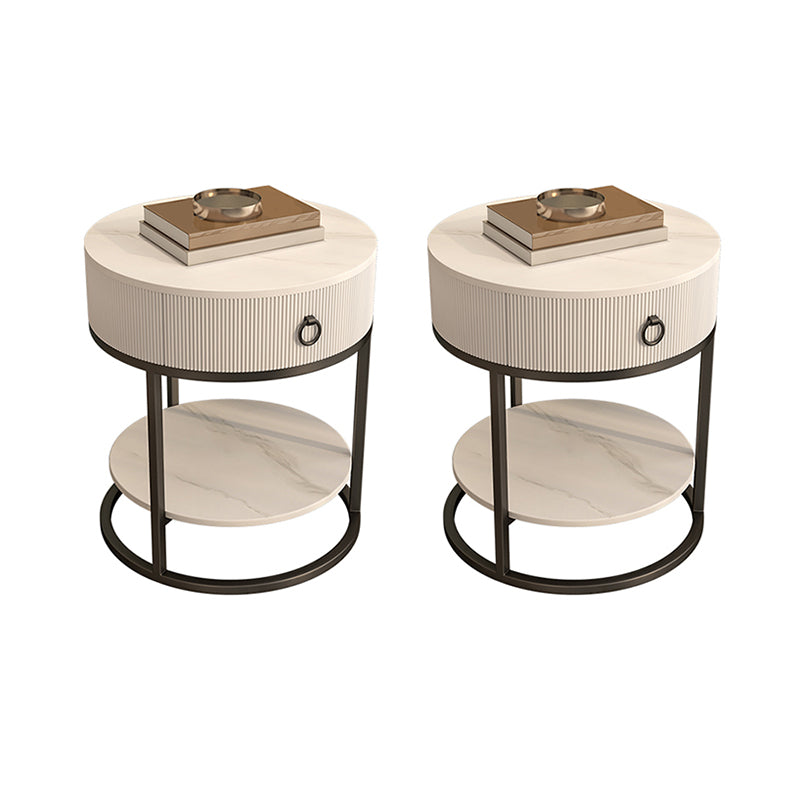 Round Slate Top End Table 22.83" Tall Iron Frame Side Table with Storage