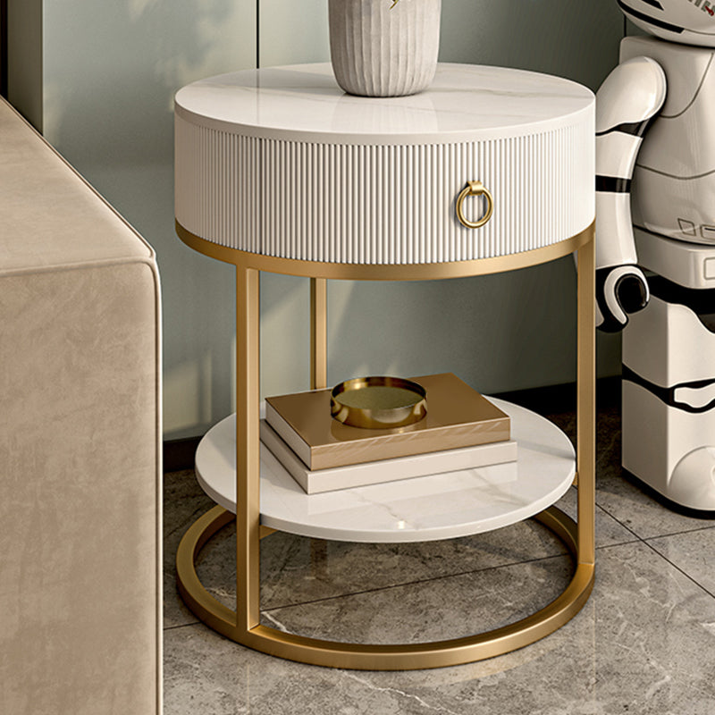 Round Slate Top End Table 22.83" Tall Iron Frame Side Table with Storage