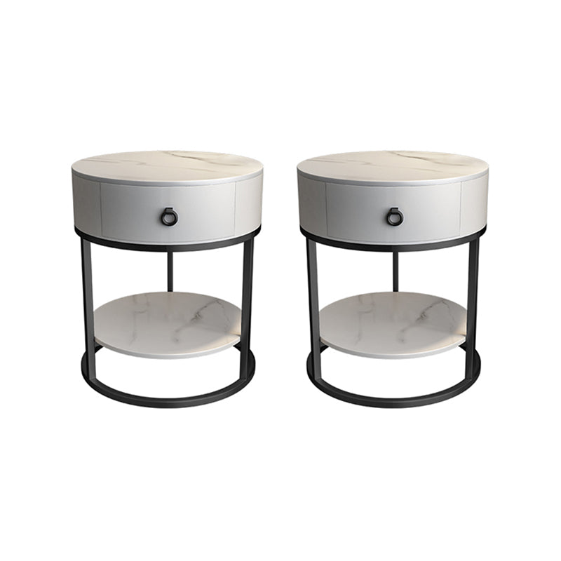 Round Slate Top End Table 22.83" Tall Iron Frame Side Table with Storage