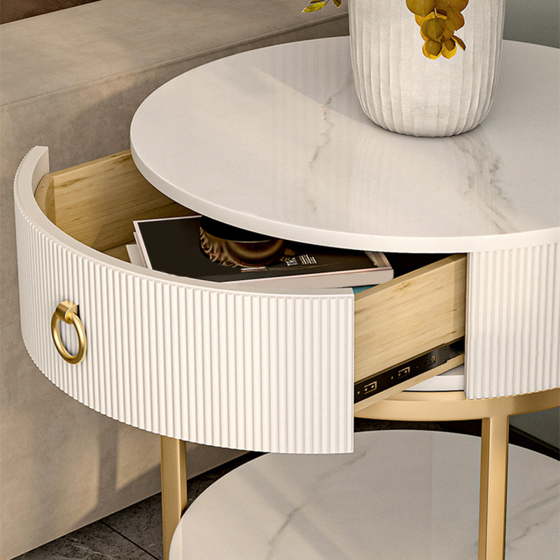 Round Slate Top End Table 22.83" Tall Iron Frame Side Table with Storage