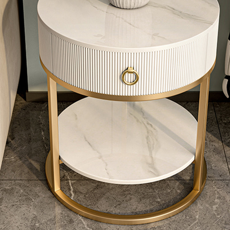 Round Slate Top End Table 22.83" Tall Iron Frame Side Table with Storage