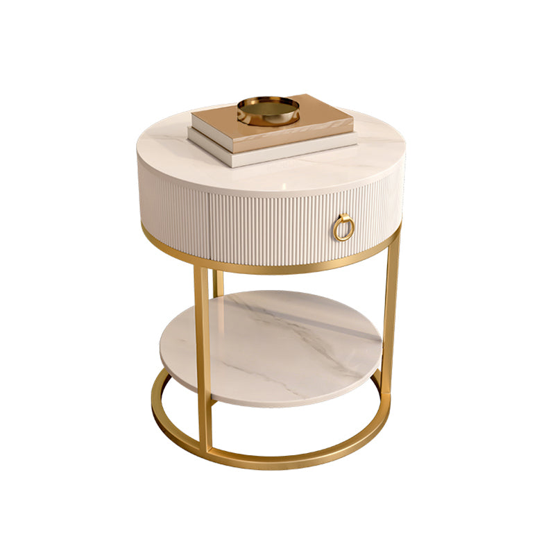 Round Slate Top End Table 22.83" Tall Iron Frame Side Table with Storage