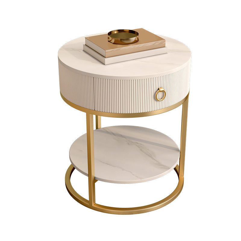 Round Slate Top End Table 22.83" Tall Iron Frame Side Table with Storage