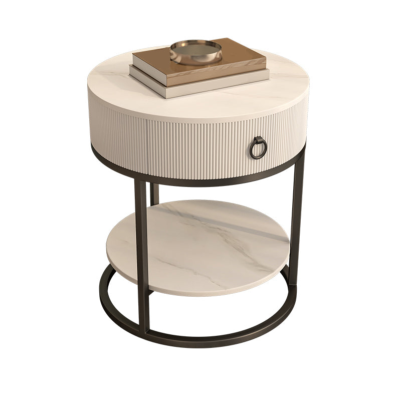 Round Slate Top End Table 22.83" Tall Iron Frame Side Table with Storage