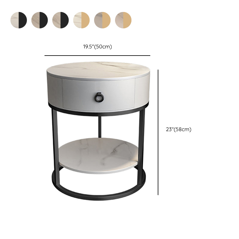 Round Slate Top End Table 22.83" Tall Iron Frame Side Table with Storage