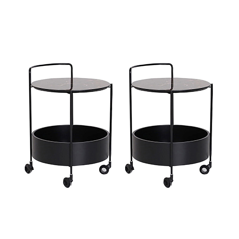 Round Ceramics Top Side Table 24.8" Tall Iron Base End Table with Shelf