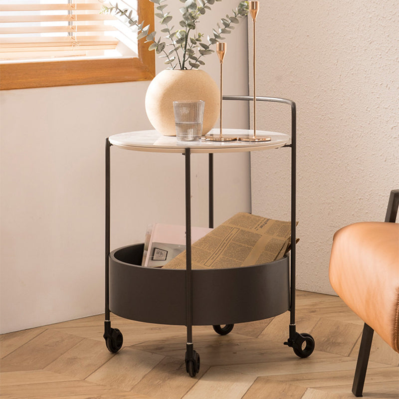 Round Ceramics Top Side Table 24.8" Tall Iron Base End Table with Shelf