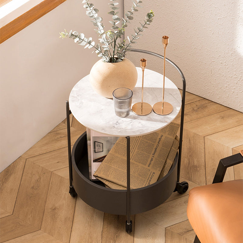 Round Ceramics Top Side Table 24.8" Tall Iron Base End Table with Shelf