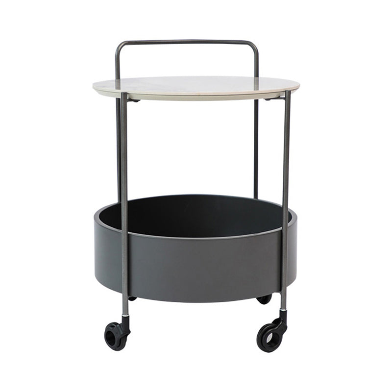 Round Ceramics Top Side Table 24.8" Tall Iron Base End Table with Shelf