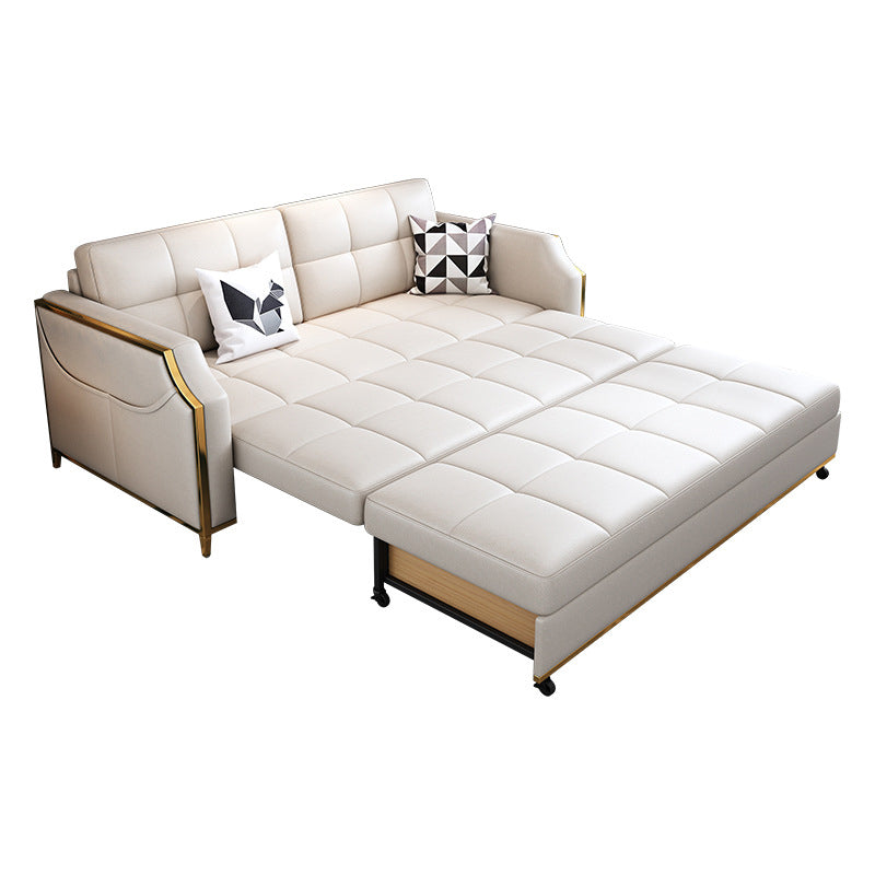 31.49" Tall White Sleeper Sofa Glam Style Biscuit Back Sofa Bed