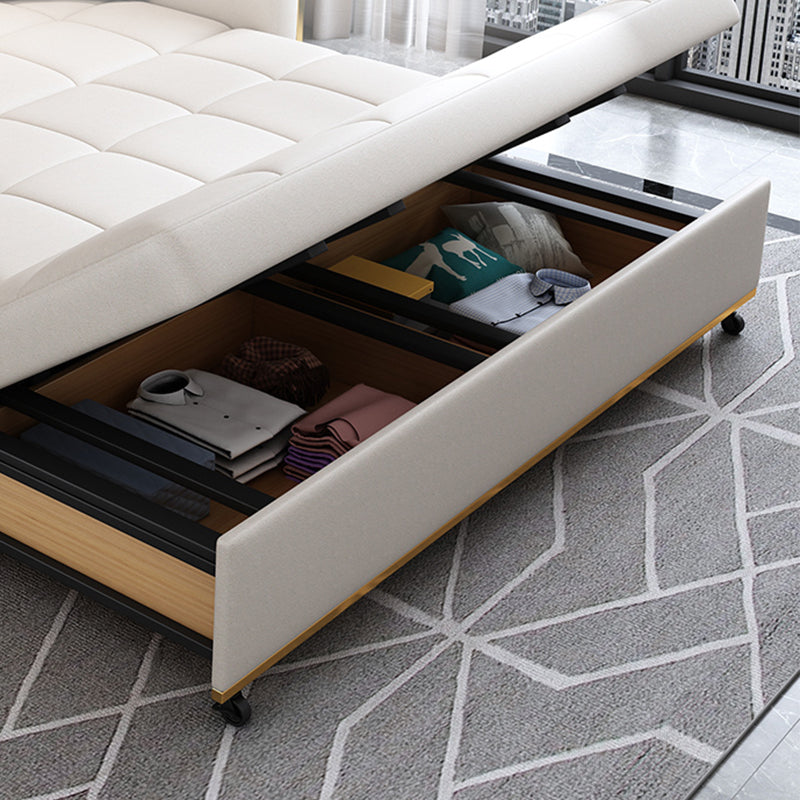 31.49" Tall White Sleeper Sofa Glam Style Biscuit Back Sofa Bed