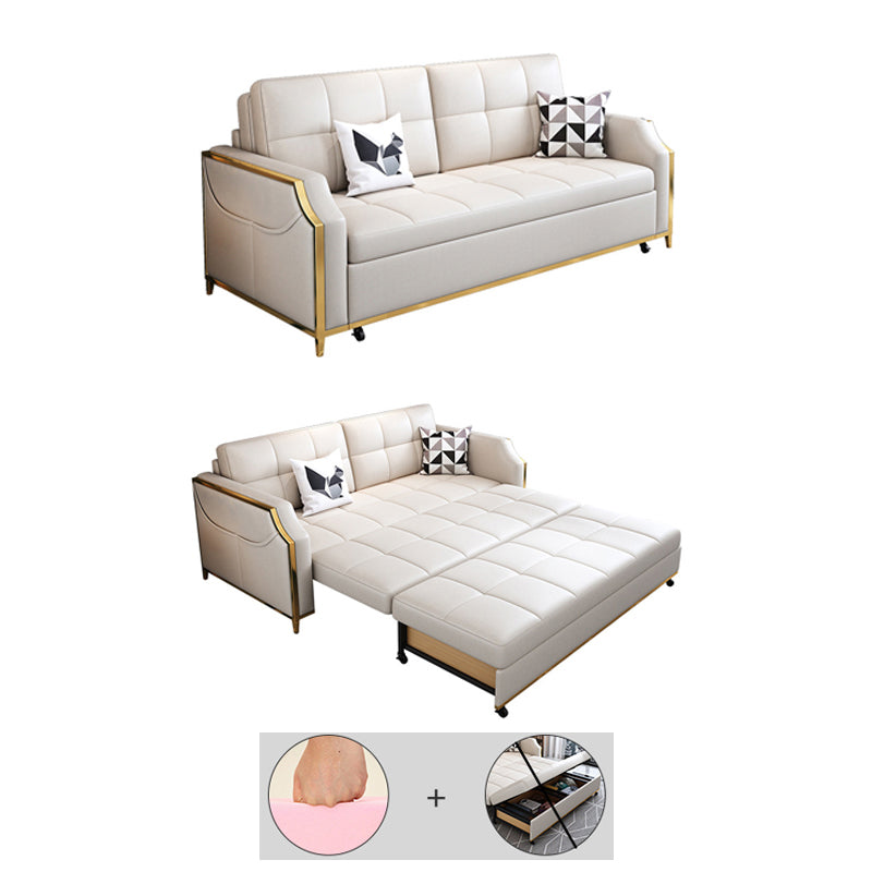 31.49" Tall White Sleeper Sofa Glam Style Biscuit Back Sofa Bed