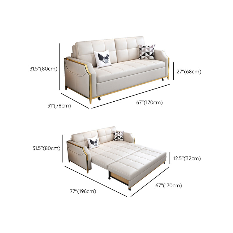 31.49" Tall White Sleeper Sofa Glam Style Biscuit Back Sofa Bed