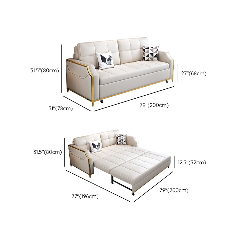 31.49" Tall White Sleeper Sofa Glam Style Biscuit Back Sofa Bed