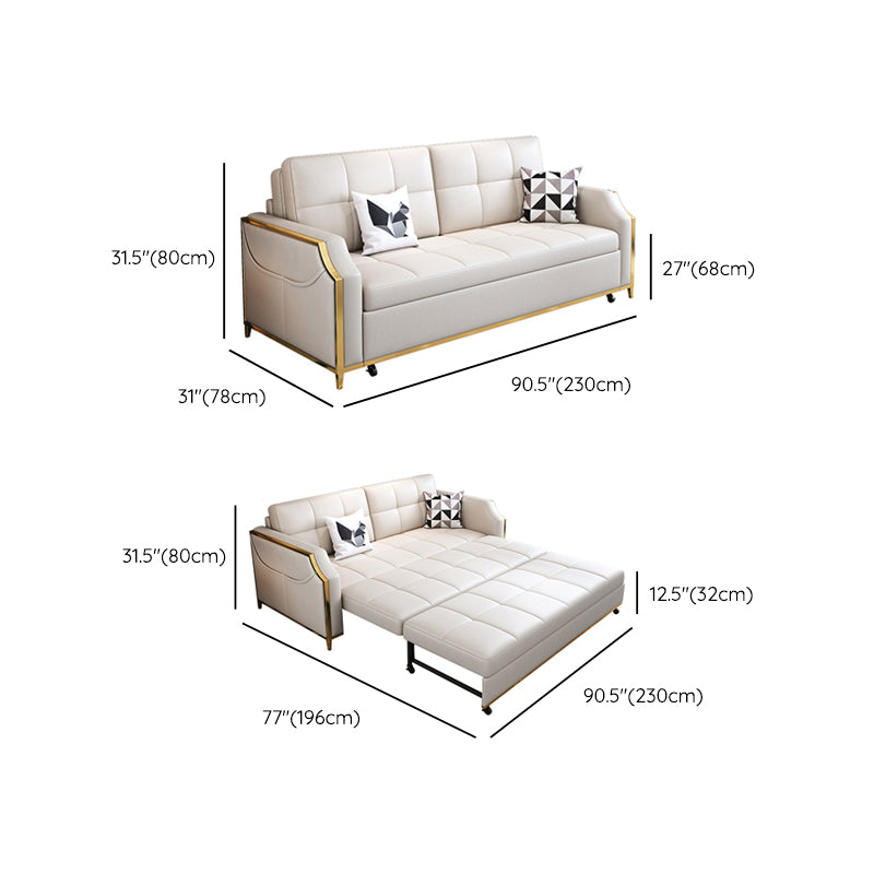 31.49" Tall White Sleeper Sofa Glam Style Biscuit Back Sofa Bed