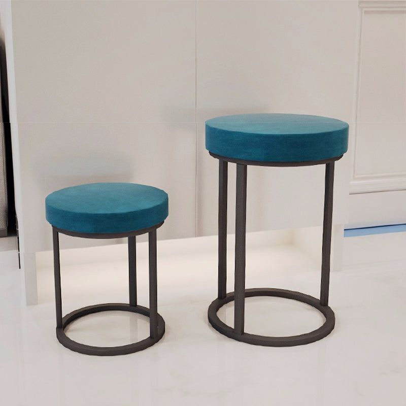Mildew Resistant Ottoman Plain Velvet Contemporary Round Metal Frame Ottoman