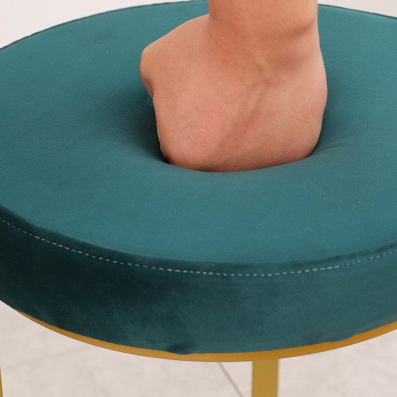 Mildew Resistant Ottoman Plain Velvet Contemporary Round Metal Frame Ottoman