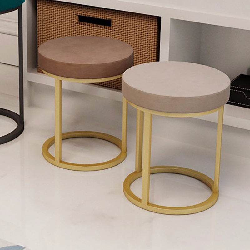 Mildew Resistant Ottoman Plain Velvet Contemporary Round Metal Frame Ottoman