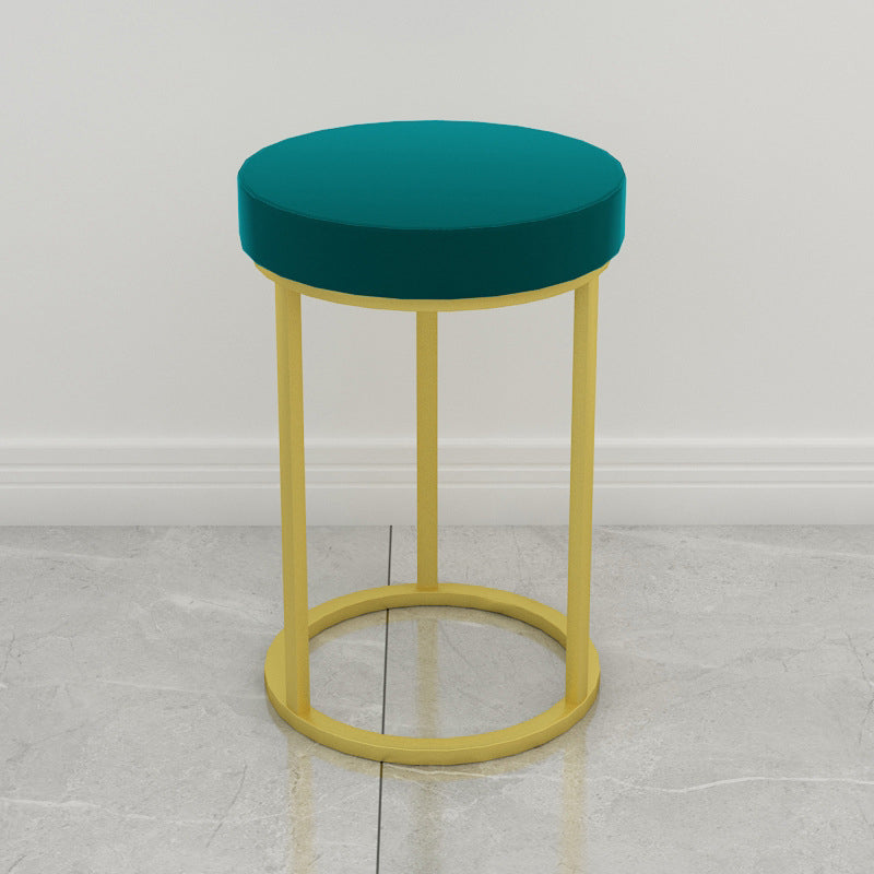 Mildew Resistant Ottoman Plain Velvet Contemporary Round Metal Frame Ottoman