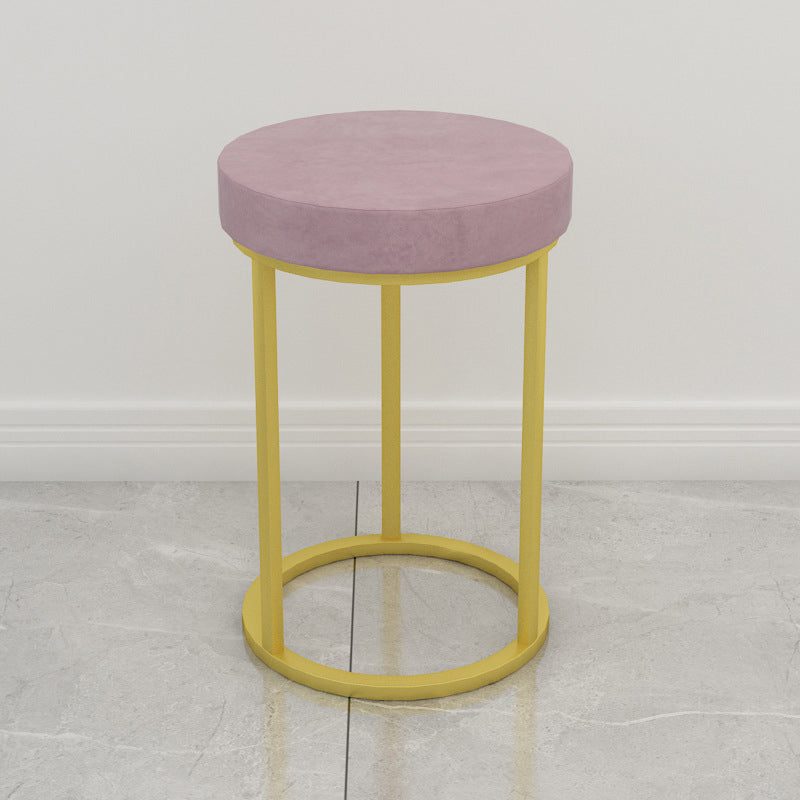 Mildew Resistant Ottoman Plain Velvet Contemporary Round Metal Frame Ottoman