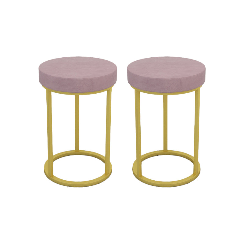 Mildew Resistant Ottoman Plain Velvet Contemporary Round Metal Frame Ottoman