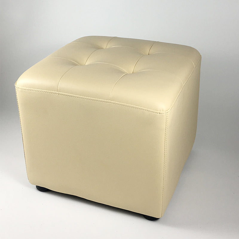 Mid-Century Modern Pouf Ottoman Genuine Leather Upholstered Tufted Square Ottoman