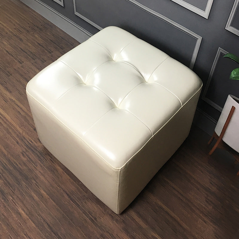 Mid-Century Modern Pouf Ottoman Genuine Leather Upholstered Tufted Square Ottoman