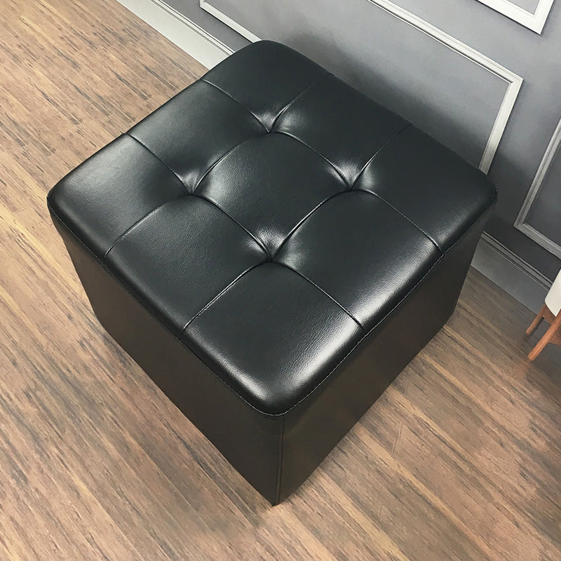 Mid-Century Modern Pouf Ottoman Genuine Leather Upholstered Tufted Square Ottoman