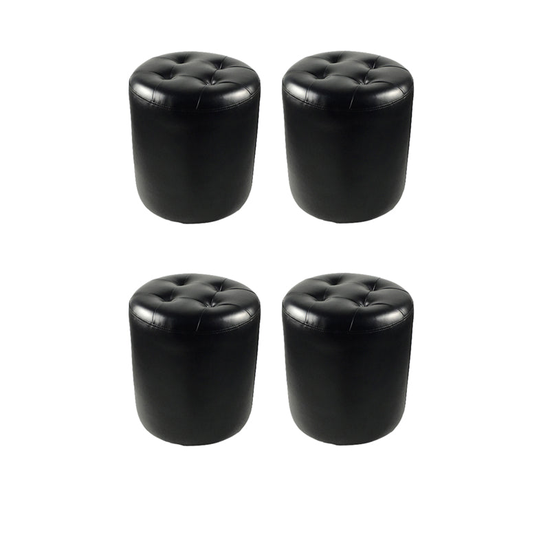 Mid-Century Modern Pouf Ottoman Genuine Leather Upholstered Tufted Square Ottoman