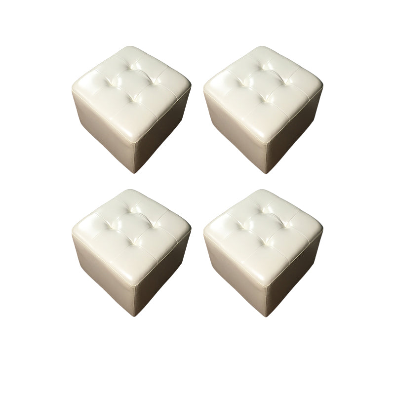 Mid-Century Modern Pouf Ottoman Genuine Leather Upholstered Tufted Square Ottoman