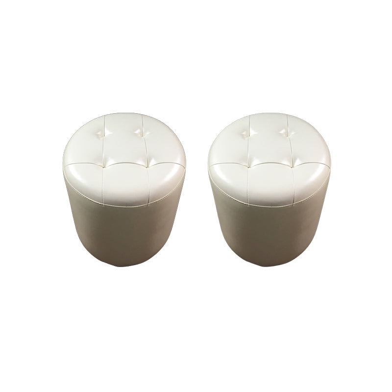 Mid-Century Modern Pouf Ottoman Genuine Leather Upholstered Tufted Square Ottoman