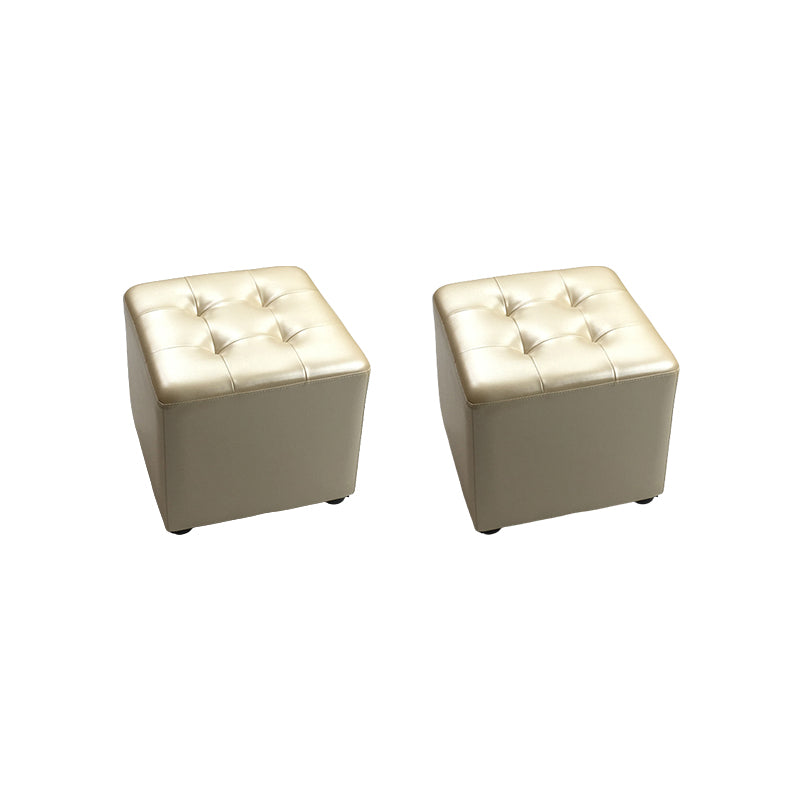 Mid-Century Modern Pouf Ottoman Genuine Leather Upholstered Tufted Square Ottoman